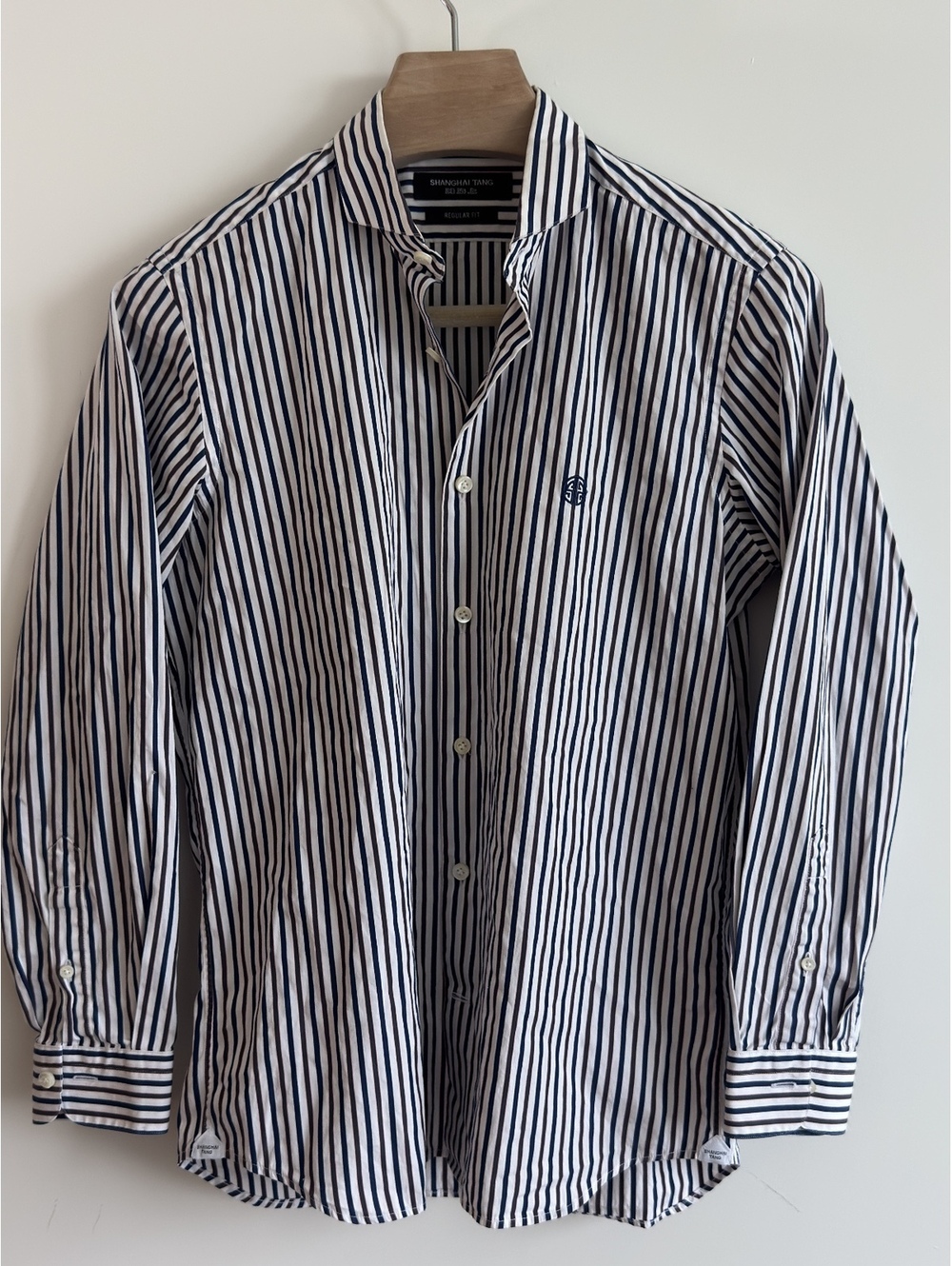 Shanghai Tang Made in Italy Striped Cotton Dress Shirt Size 39 S